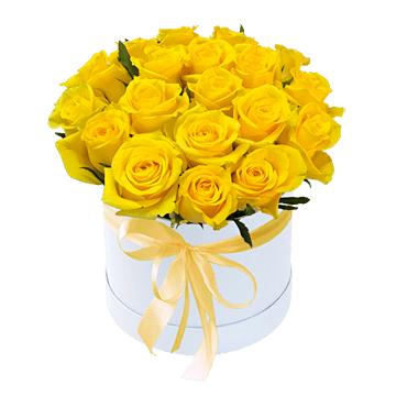 Rosas amarillas en una caja