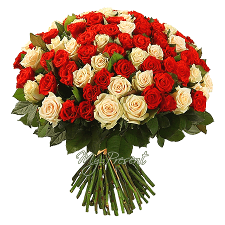 Ramo de rosas rojas y crema (50 cm.)