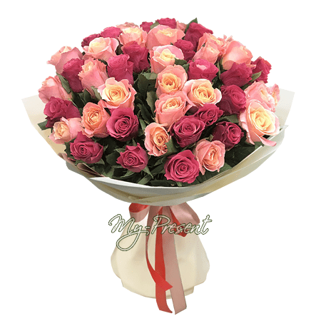 Ramo de rosas rojas y rosadas (70-80 cm.)
