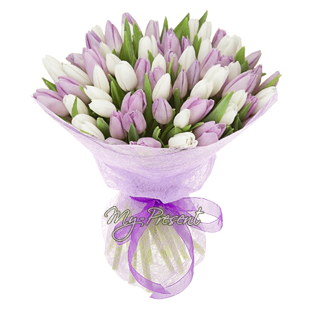 Ramo de tulipanes lilas y blancos