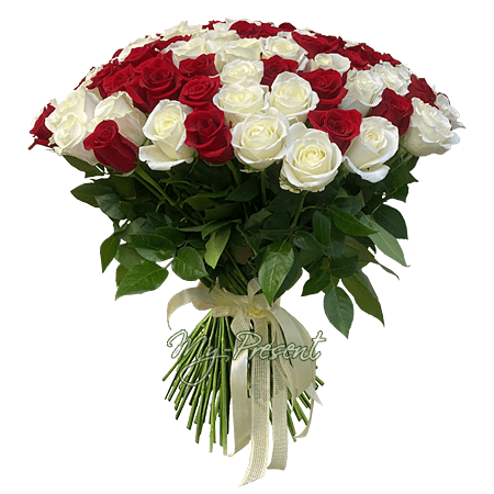 Ramo de rosas rojas y blancas (70-80 cm.)