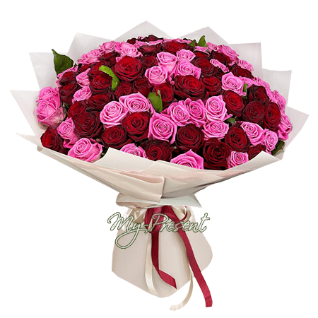 Ramo de rosas rojas y rosadas (70-80 cm.)