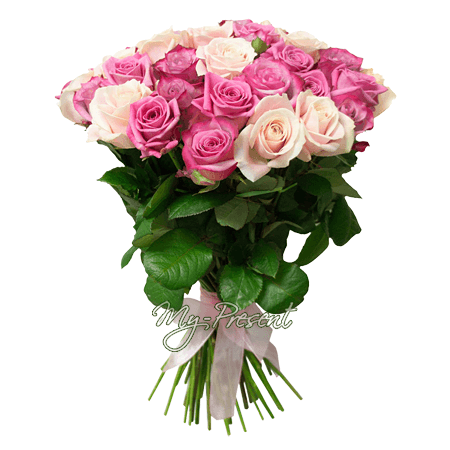 Ramo de rosas lilas y rosas (70-80 cm)