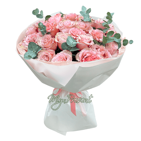 Ramo de rosas rosadas (60 cm.) con eucalipto