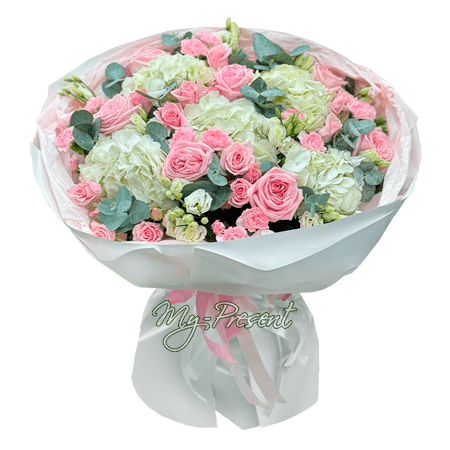 Ramo de hortensias, rosas y lisianthus