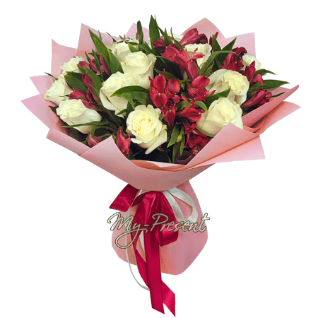 Ramo de rosas y alstroemeria