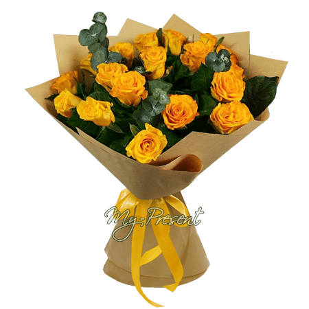 Ramo de rosas (50cm.) amarillas con eucalipto