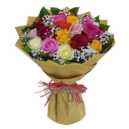 Ramo de rosas multicolores (60 cm.)