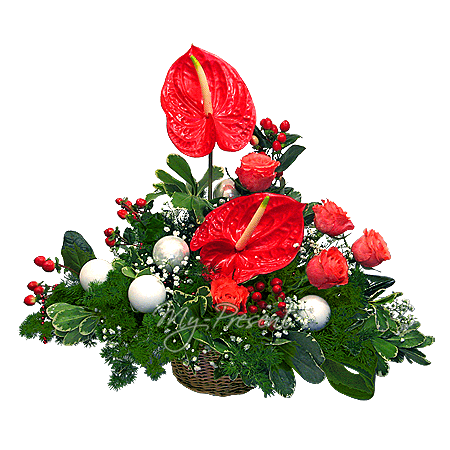 Arreglo navideño de rosas y anthurium